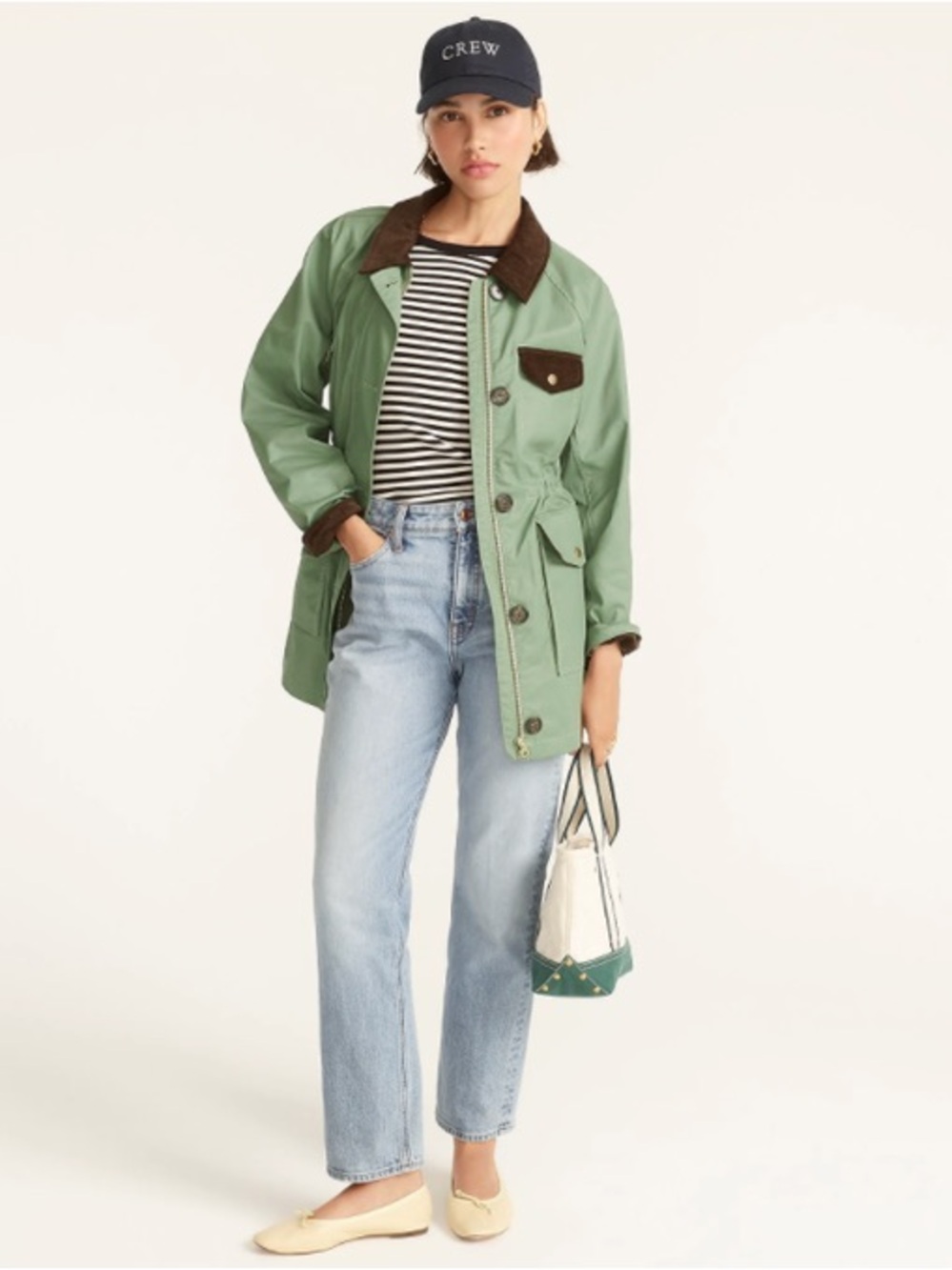 J. Crew Green Utility Jacket with Brown Corduroy Trim